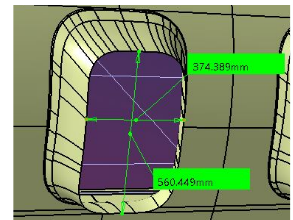 Conceptual aircraft smart window geometry with approximate dimensions